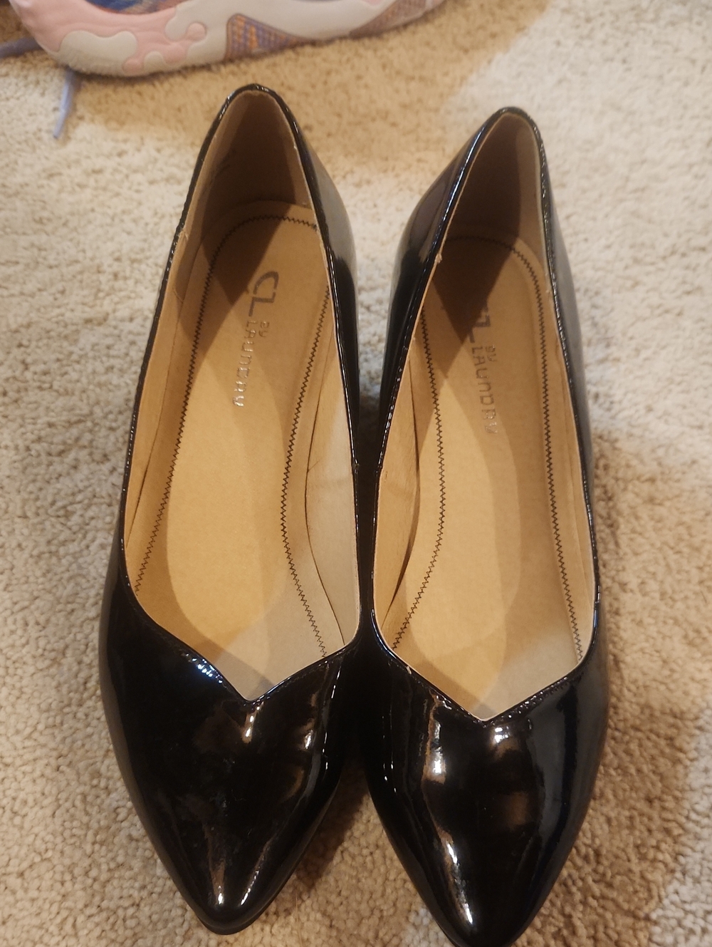 CL by Laundry Black Patent Pointed-Toe Flats Size 9.5